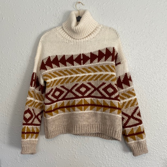 Sweaters - ELSAMANDA WHITE & BEIGE CHUNKY KNIT ALPACA TURTLENECK SWEATER MADE IN ITALY SZ L